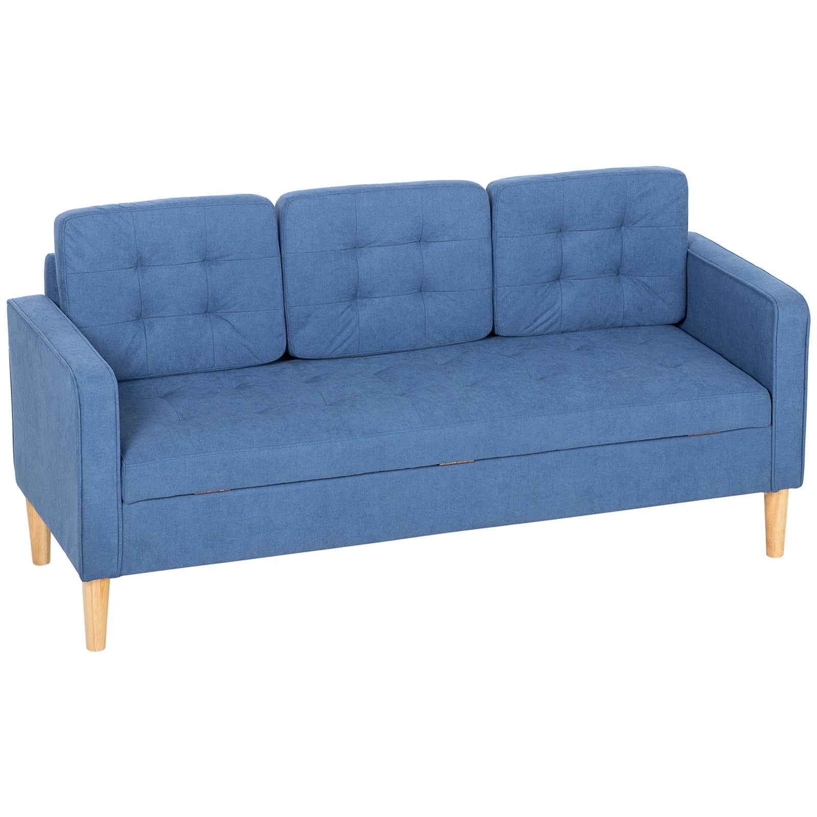Modern 3 Seater Sofa With Hidden Storage And Rubber Wood Legs | Blue