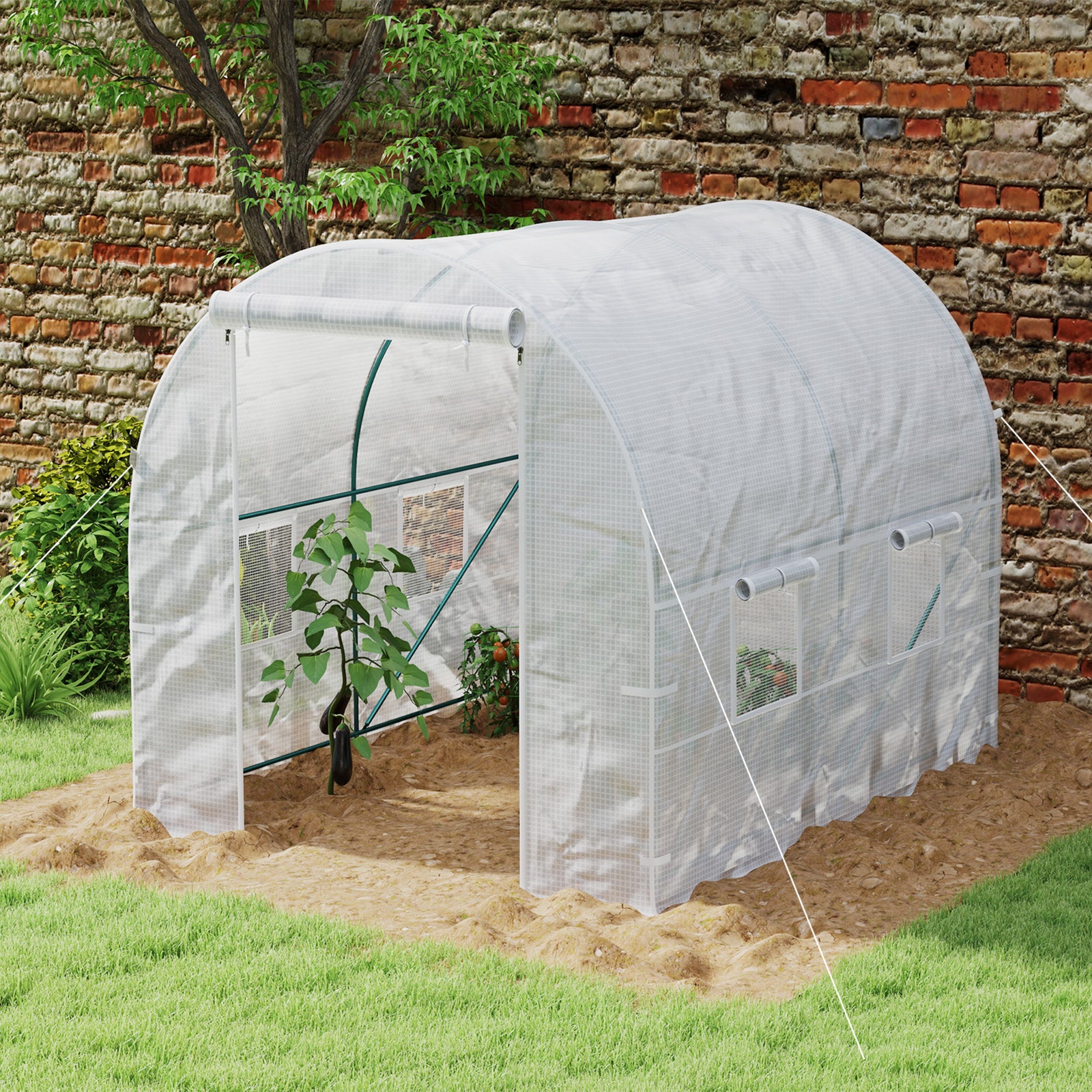 Reinforced Walk-in Polytunnel Greenhouse, 2x2.5m, White