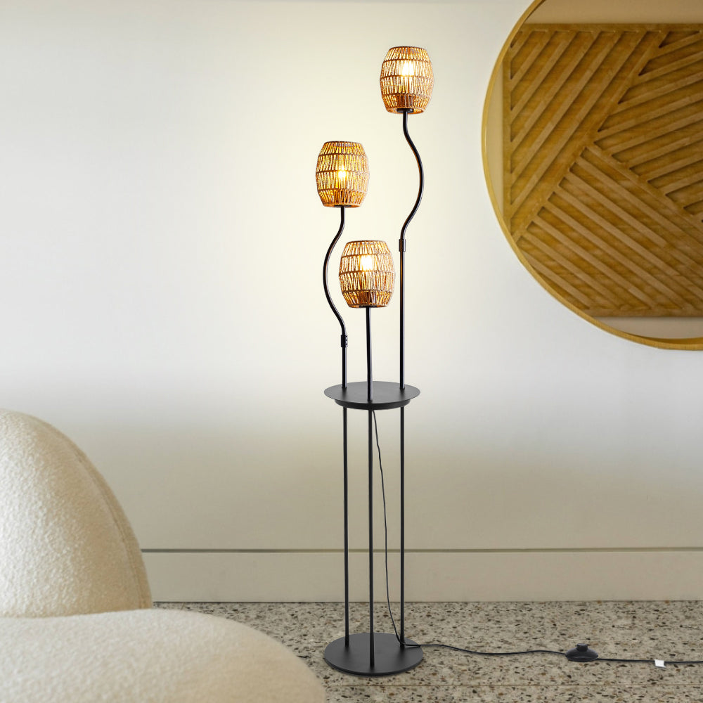 Breeins 3-light Braid Lampshade E27 Tray Table Floor Lamp