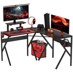 Corner Gaming Desk W/ Monitor Stand Cup Holder | Black