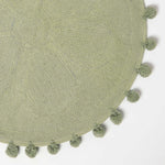 Floral Tufted Round Bathmat With Pom Poms | 60cm | Sage Green