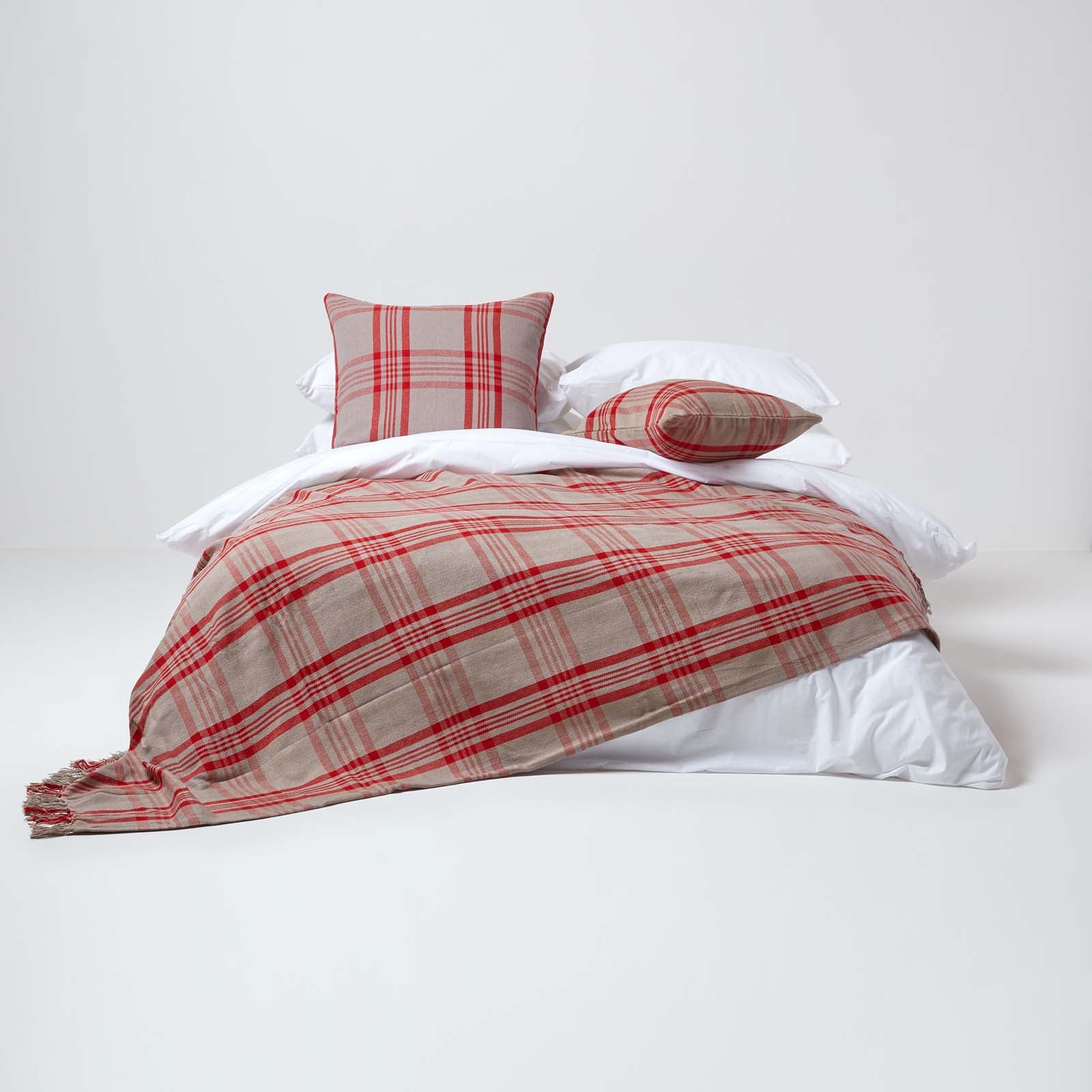 Tartan Check Pattern Cushion Cover | 45cm x 45cm | Grey & Red