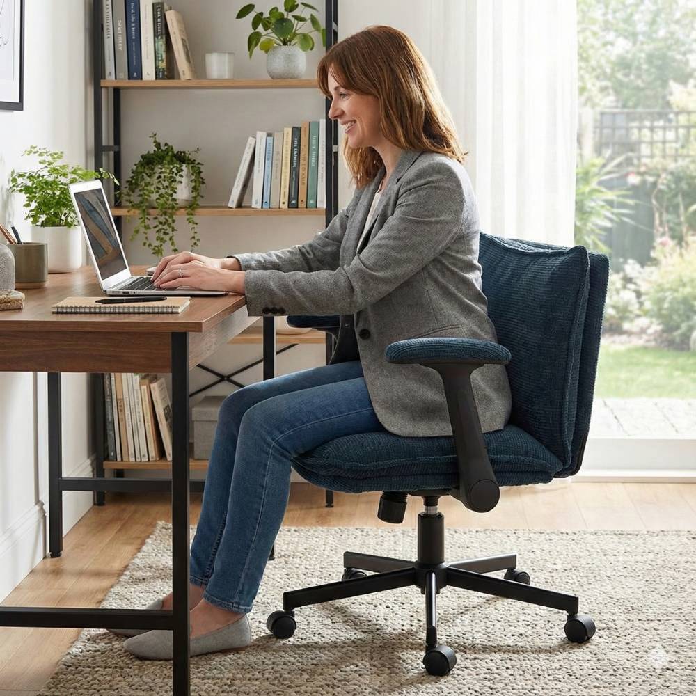 Chenille Upholstered Cross Legged Office Chair