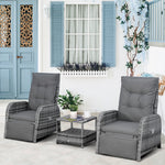3 Pcs Patio Rattan Wicker Chaise Lounge Sofa Set W/ Cushion | Dark Gray