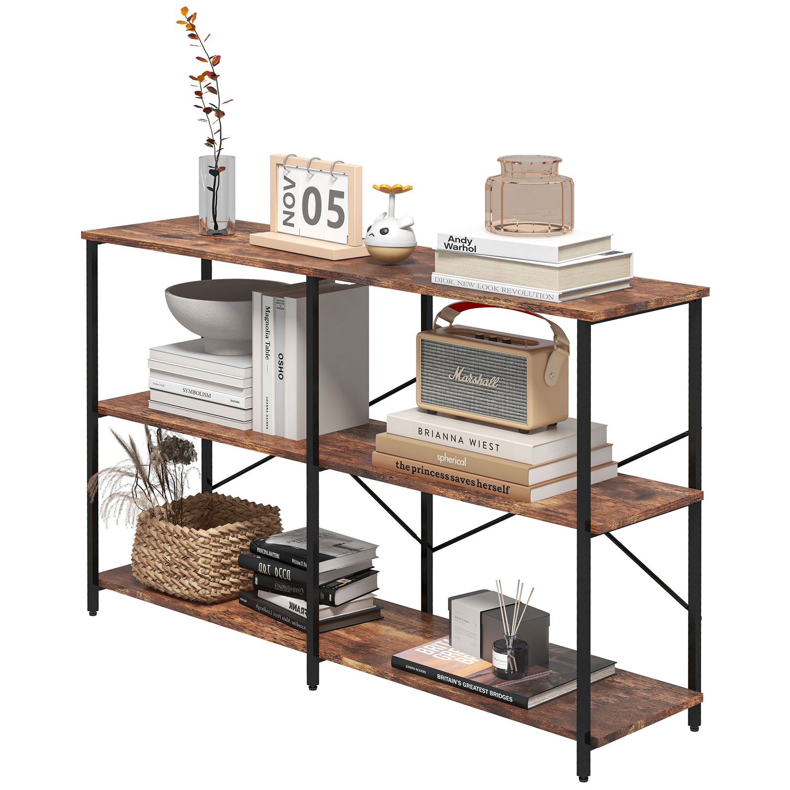 3-tier Industrial Style Shelf Metal Frame Shelves Adjustable