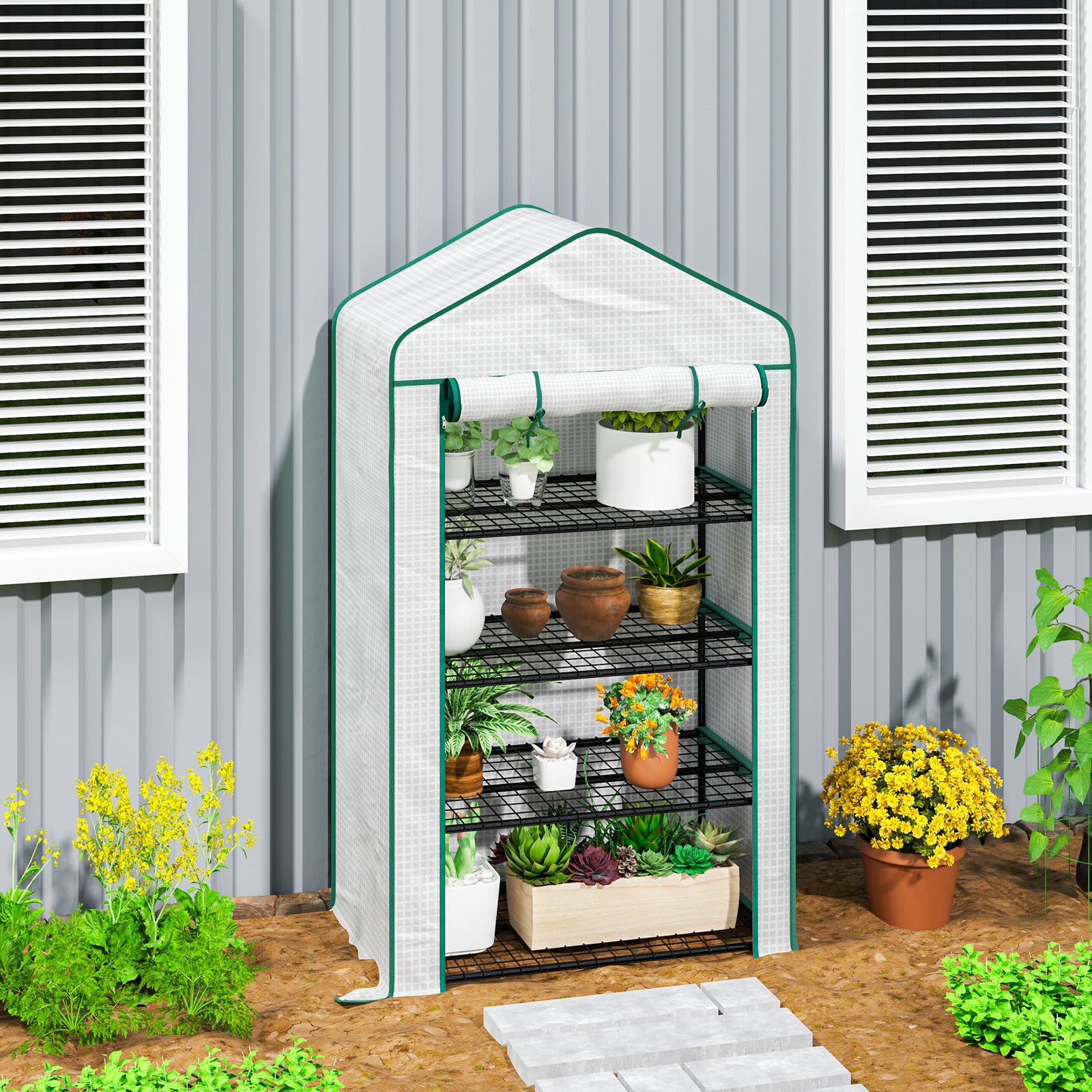 90 X 49 X 160cm Portable Mini Greenhouse With Shelves | White