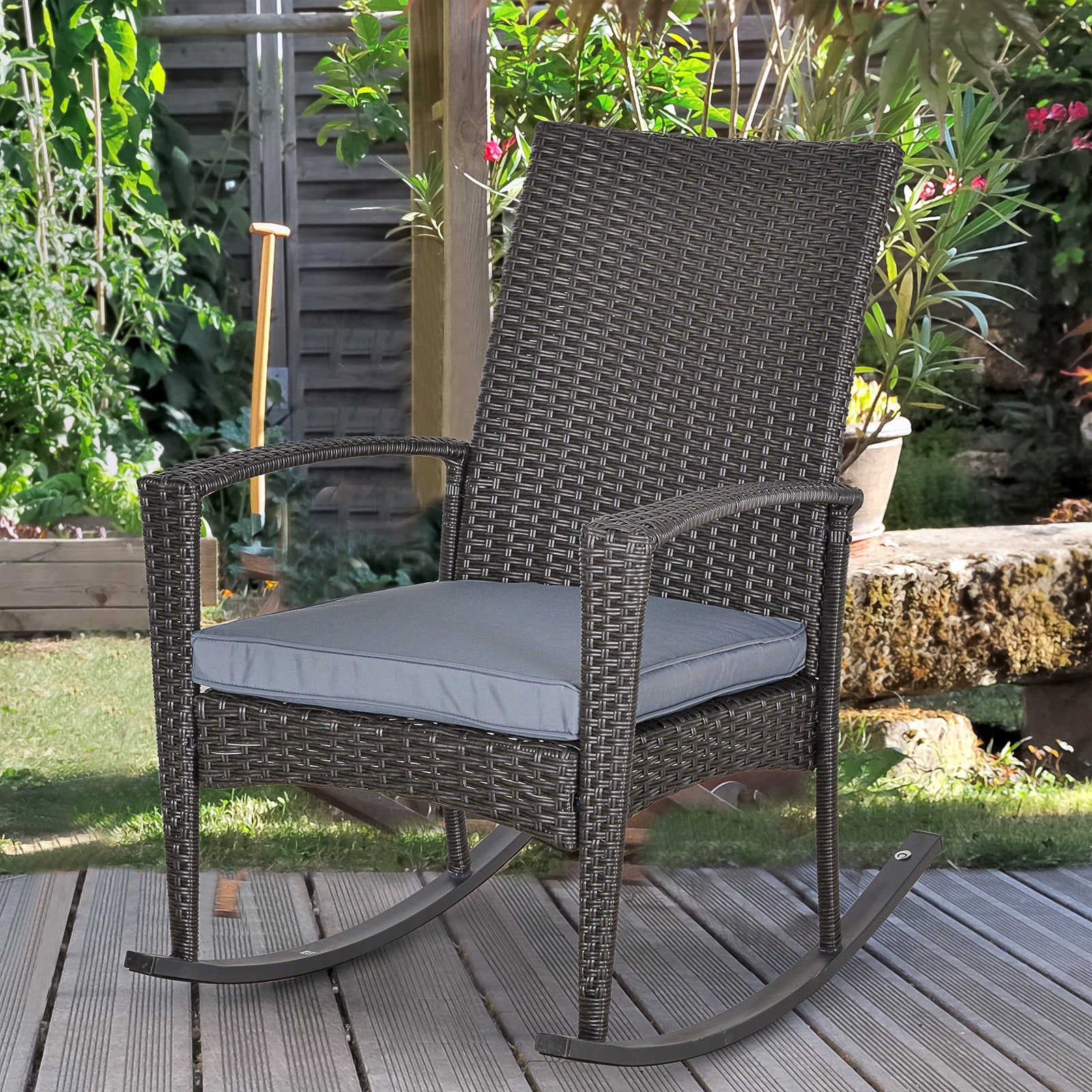 Rattan Rocking Chair Garden Recliner | Grey