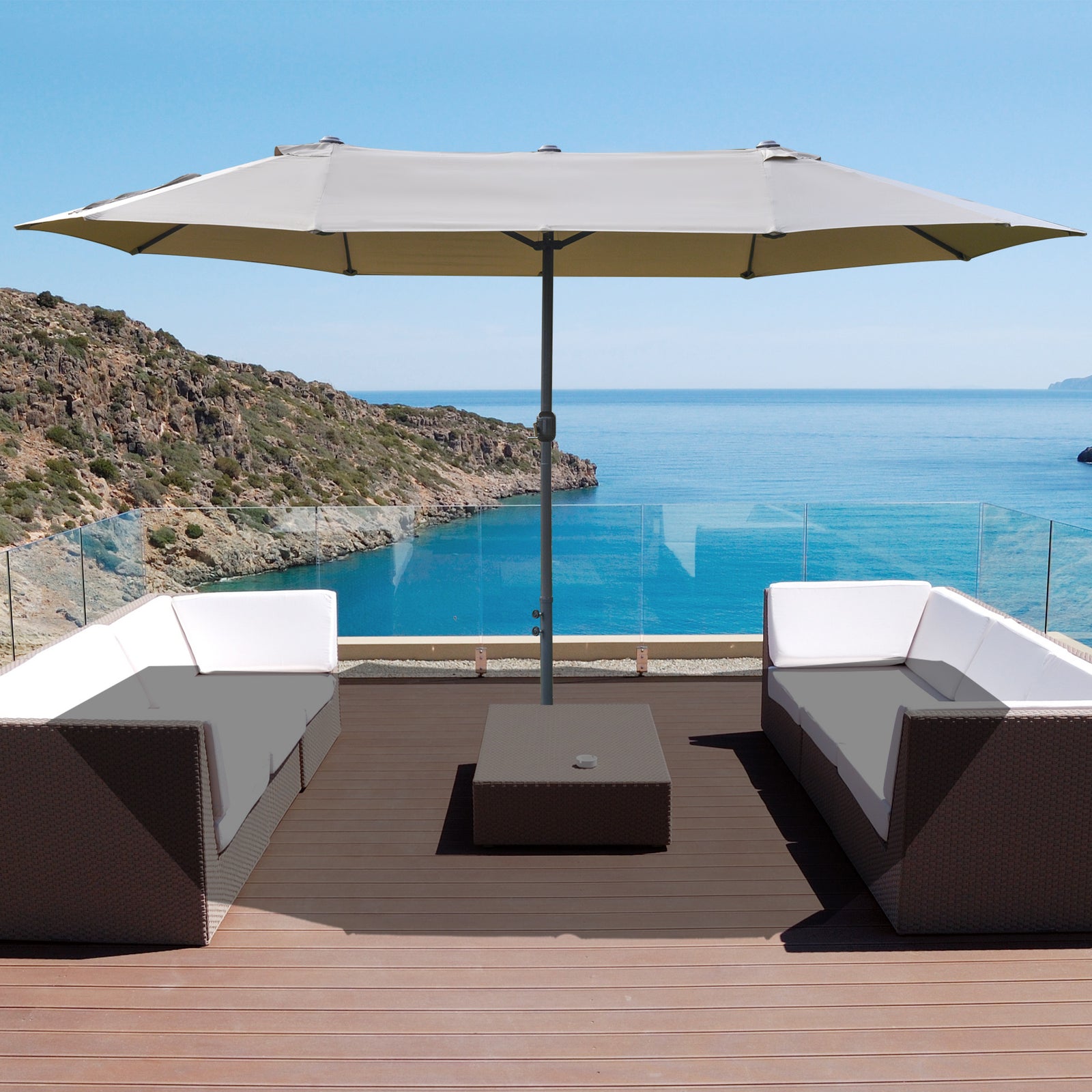 4.6m Double-sided Sun Umbrella W/ Base | Khaki