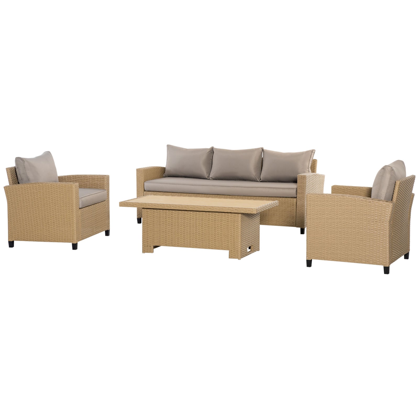 4 Pcs Patio Wicker Aluminum Furniture Set W/ Table