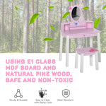 Kids Wooden Dressing Table With Stool Mirror Table And Desk Set Toys Pink