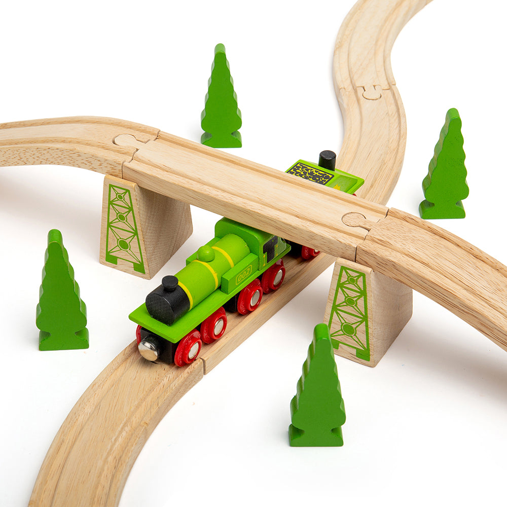 Wooden Big Green Engine with Carriage