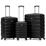 Set Of 3 Hard Shell Suitcase Cabin & Check In Cases With Tsa Lock - Overhead Cabin With Medium & Large Check-in Bag | Set of 3 | Black