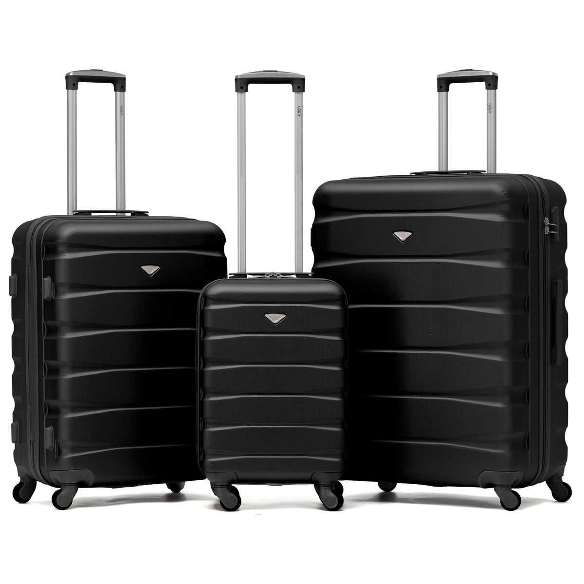 Set Of 3 Hard Shell Suitcase Cabin & Check In Cases With Tsa Lock - Overhead Cabin With Medium & Large Check-in Bag | Set of 3 | Black