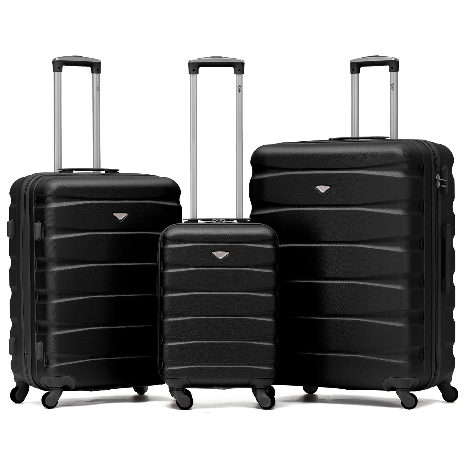Set Of 3 Hard Shell Suitcase Cabin & Check In Cases With Tsa Lock - Overhead Cabin With Medium & Large Check-in Bag | Set-of-3 | Black