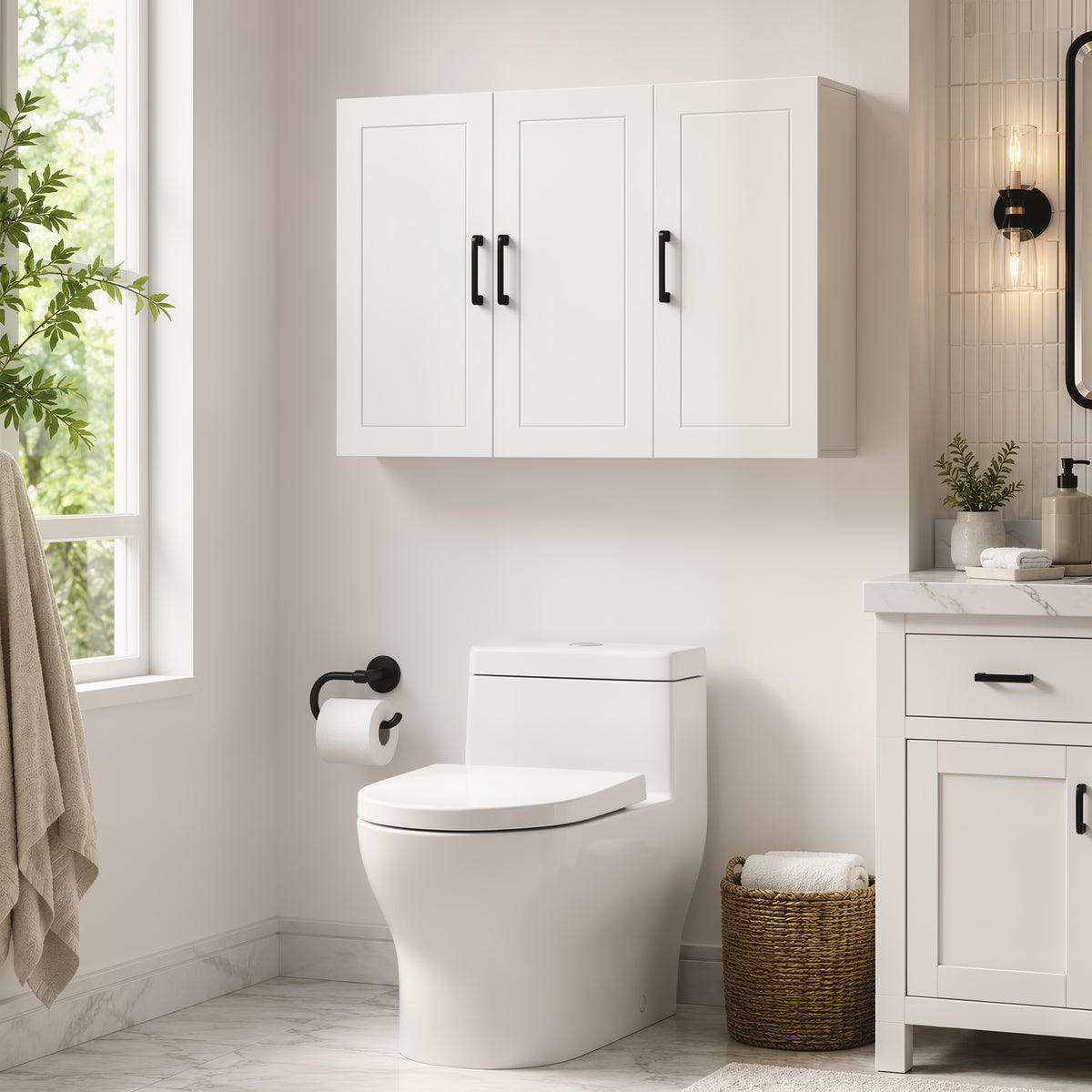 HOMCOM Wall Mounted Bathroom Cabinet With Adjustable Shelves, White