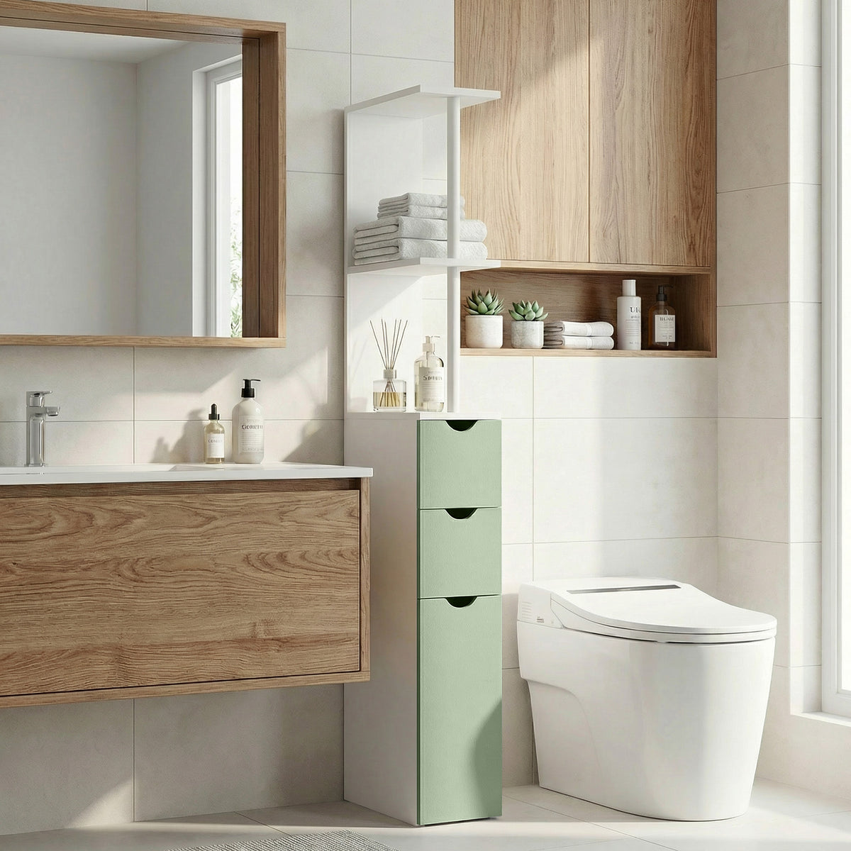 HOMCOM Freestanding Bathroom Storage Cabinet With 2-tier Shelf, Light Green