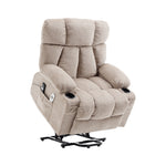 Oatmeal Electric Recliner Chair, Chenille Fabric, Heat & Massage, Cup Holders & Side Pockets