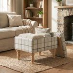 Linen Fabric Upholstered Footstool With Removable Top | Brown