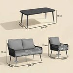 Rattan Garden Furniture Set, Tempered Glass With 3 Chairs | Black
