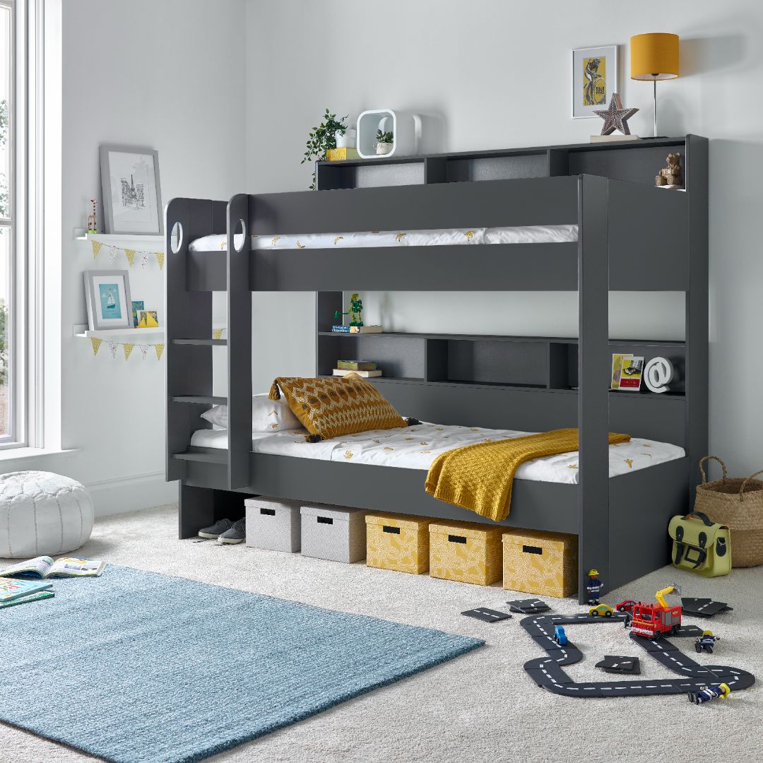 Olly Storage Bunk Bed Without Drawer With Spring Mattresses | Single | Anthracite