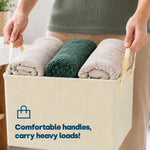 Collapsible Laundry Bags 2 Pack 35l Fabric Storage Baskets With Handles | Beige