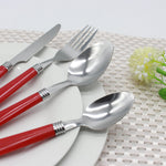 Cutlery Sets Stainless Steel Red Plastic Handle 24 Piece Set