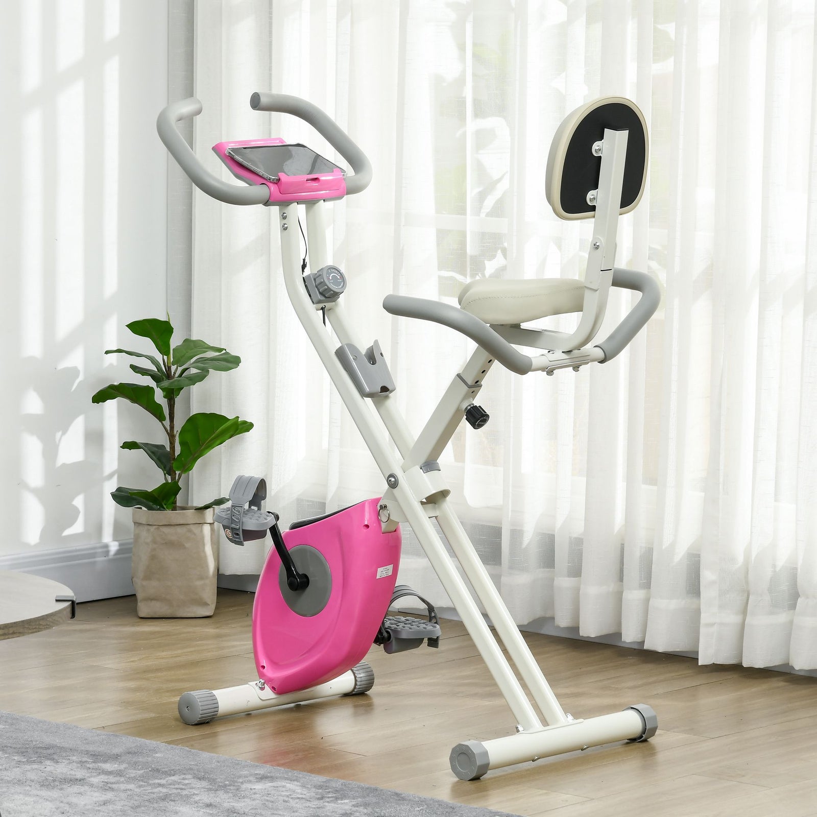 Folding Exercise Bike - Adjustable Resistance & Seat Height | White