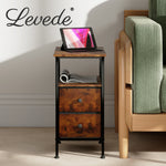 Bedside Table Side Cabinet Storage Nightstand Charging Station 2 Drawers | Brown