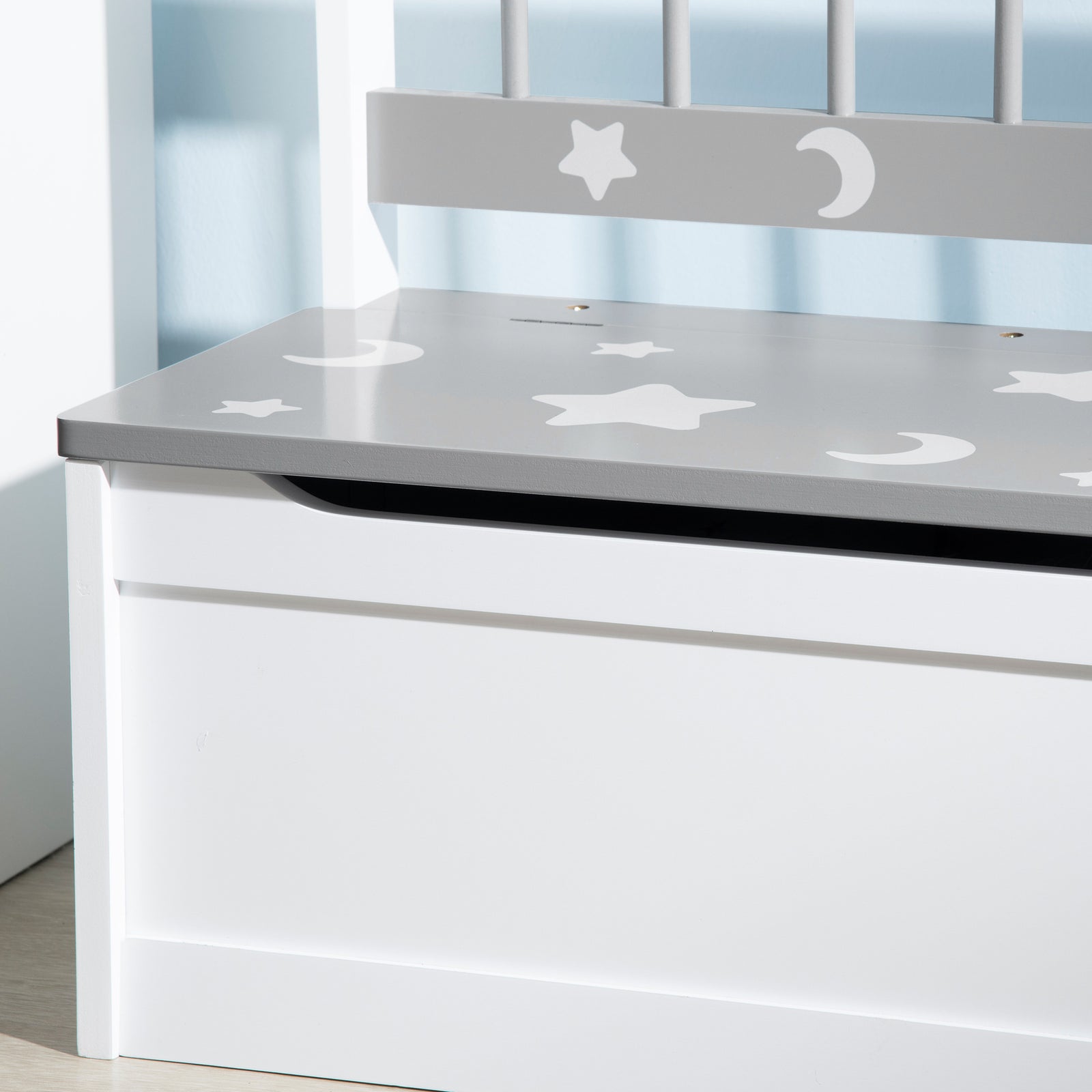 2 In 1 Wooden Kids Storage Bench, Toy Box W/ Safety Rod - Grey