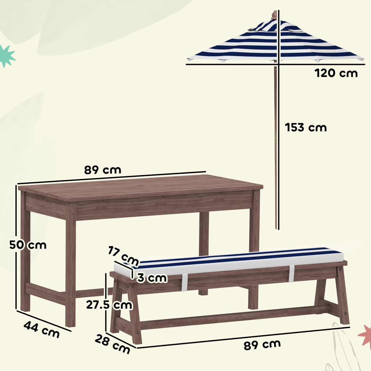 AIYAPLAY Kids Picnic Table, Wooden Kids Garden Furniture With Umbrella