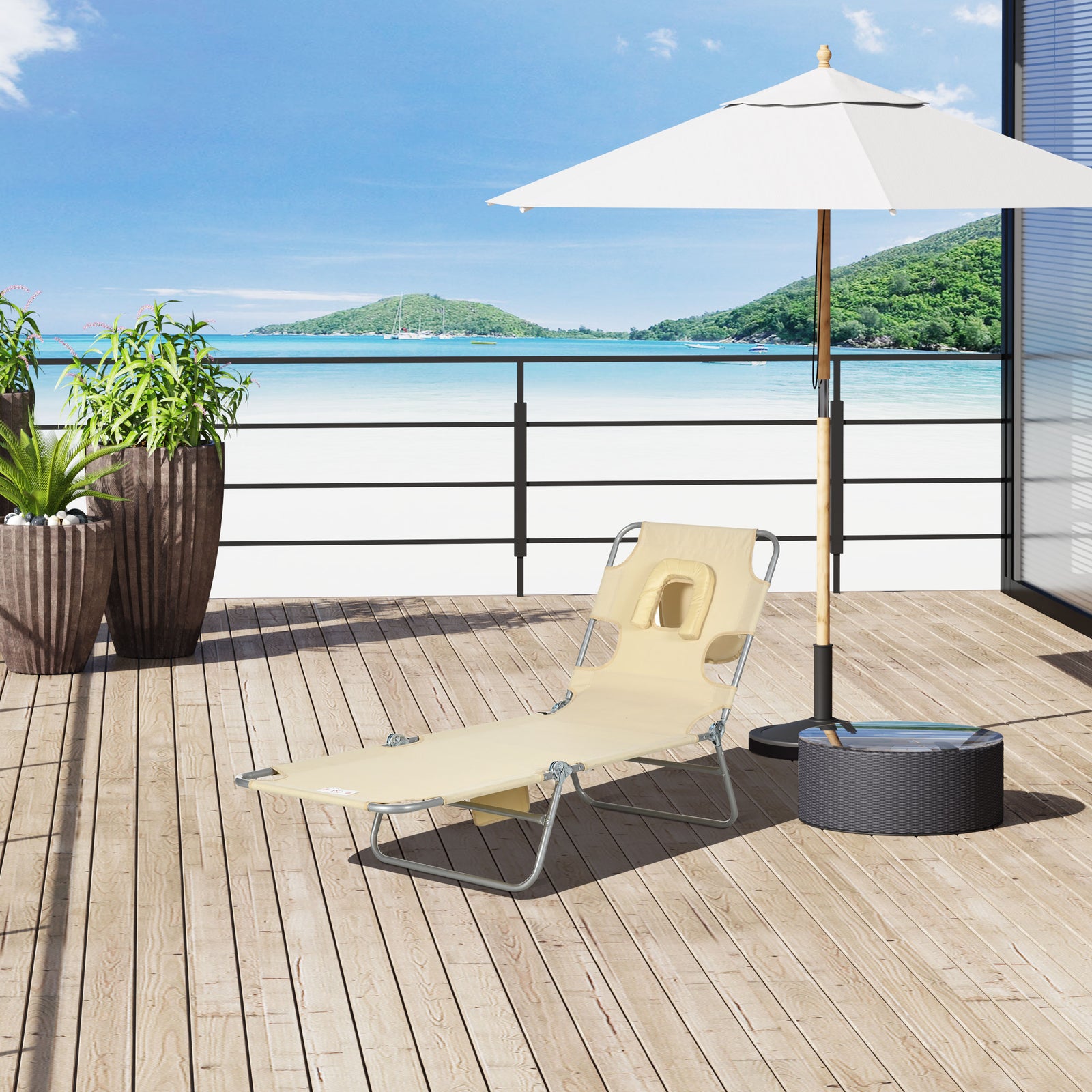 Chaise Lounge W/ Face Cavity & Arm Slots | Beige