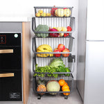 3/4/5 Tier Stackable Rolling Metal Wire Basket Trolley Rack Fruit Vegetable Storage Holder For Kitchen | Large | Black