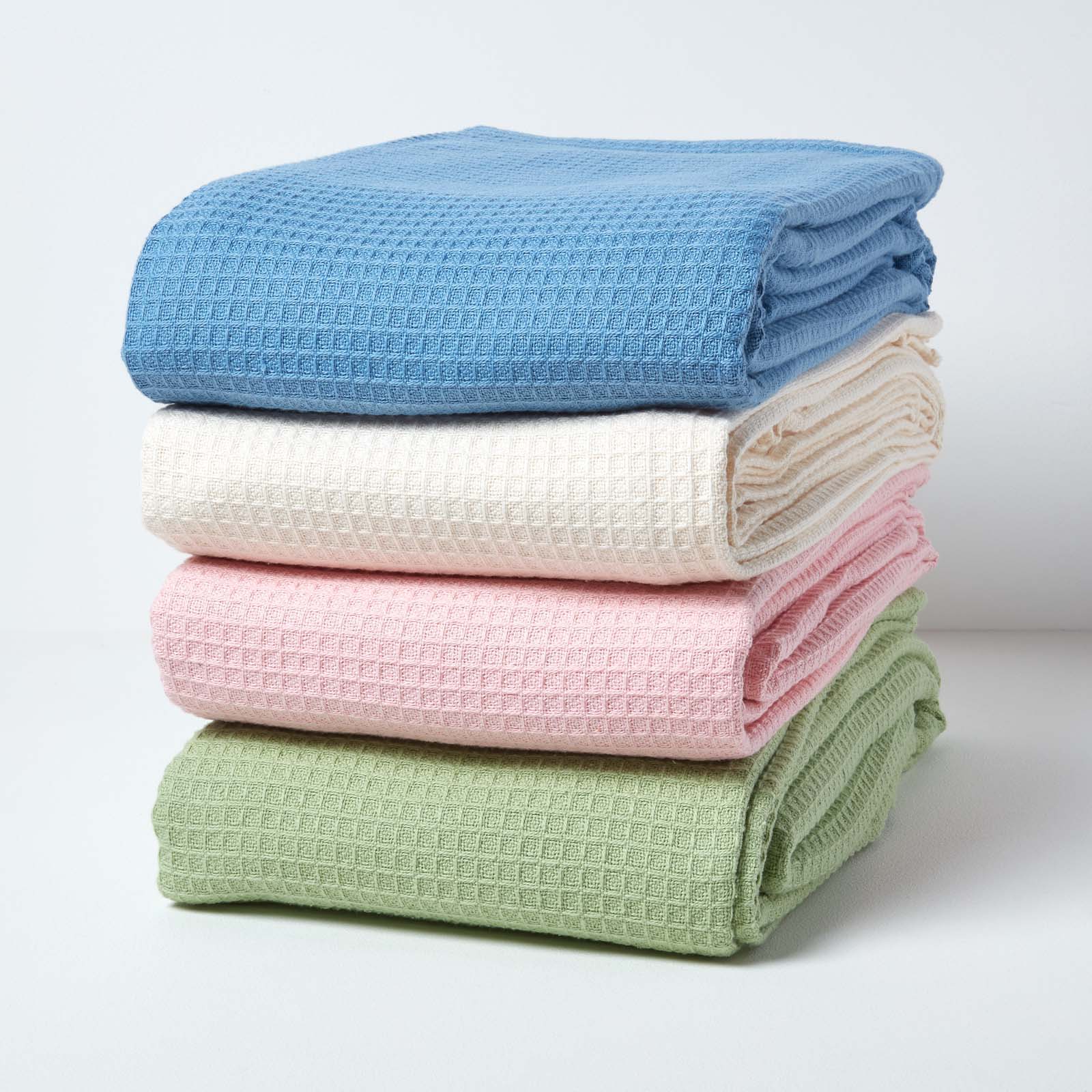 Organic Cotton Waffle Blanket/ Throw | 228cm x 228cm | Blue