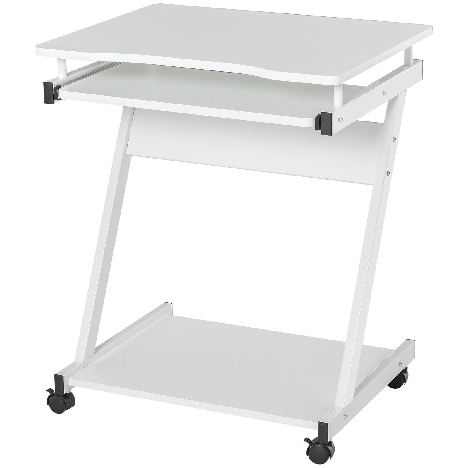Movable Computer Desk, 4 Wheels, Tray | White