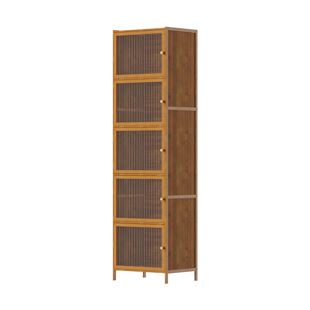 Versatile 5-tier Storage Cabinet With Transparent Doors,bamboo & Mdf Freestanding Organizer For Small Spaces