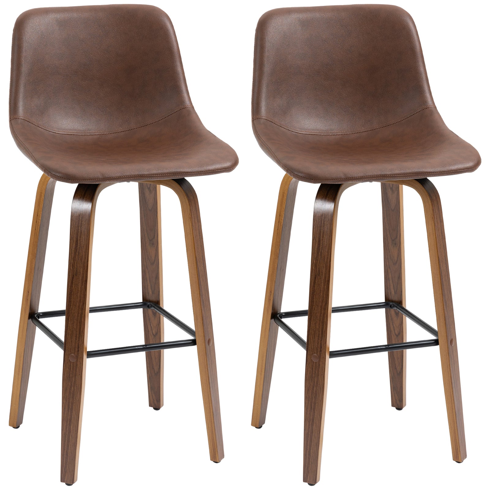 HOMCOM Counter Height Barstools Mid-back Pu Wood Legs