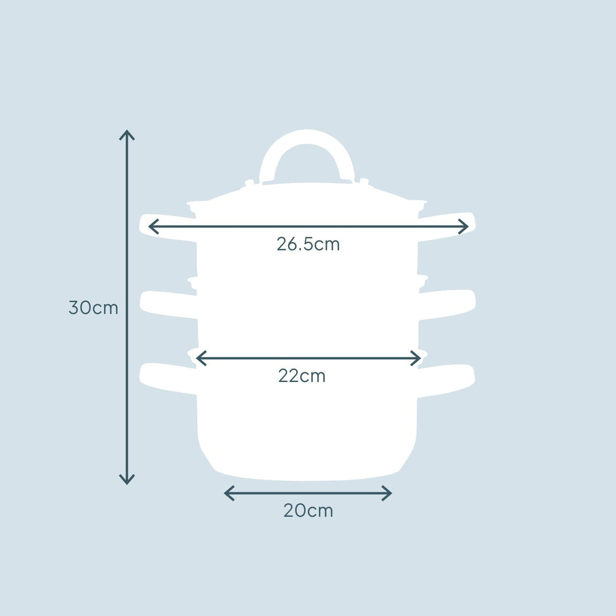 3 Tier Stainless-steel Steamer Pan | 20cm | Silver
