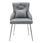 Grey Velvet Tufted Dining Chair With Padded Cushion Elegant Upholstered Accent Chair With Button Back