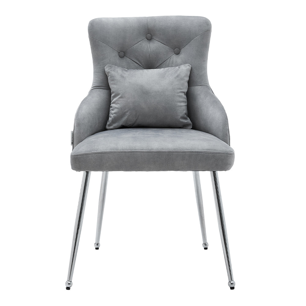Grey Velvet Tufted Dining Chair With Padded Cushion Elegant Upholstered Accent Chair With Button Back