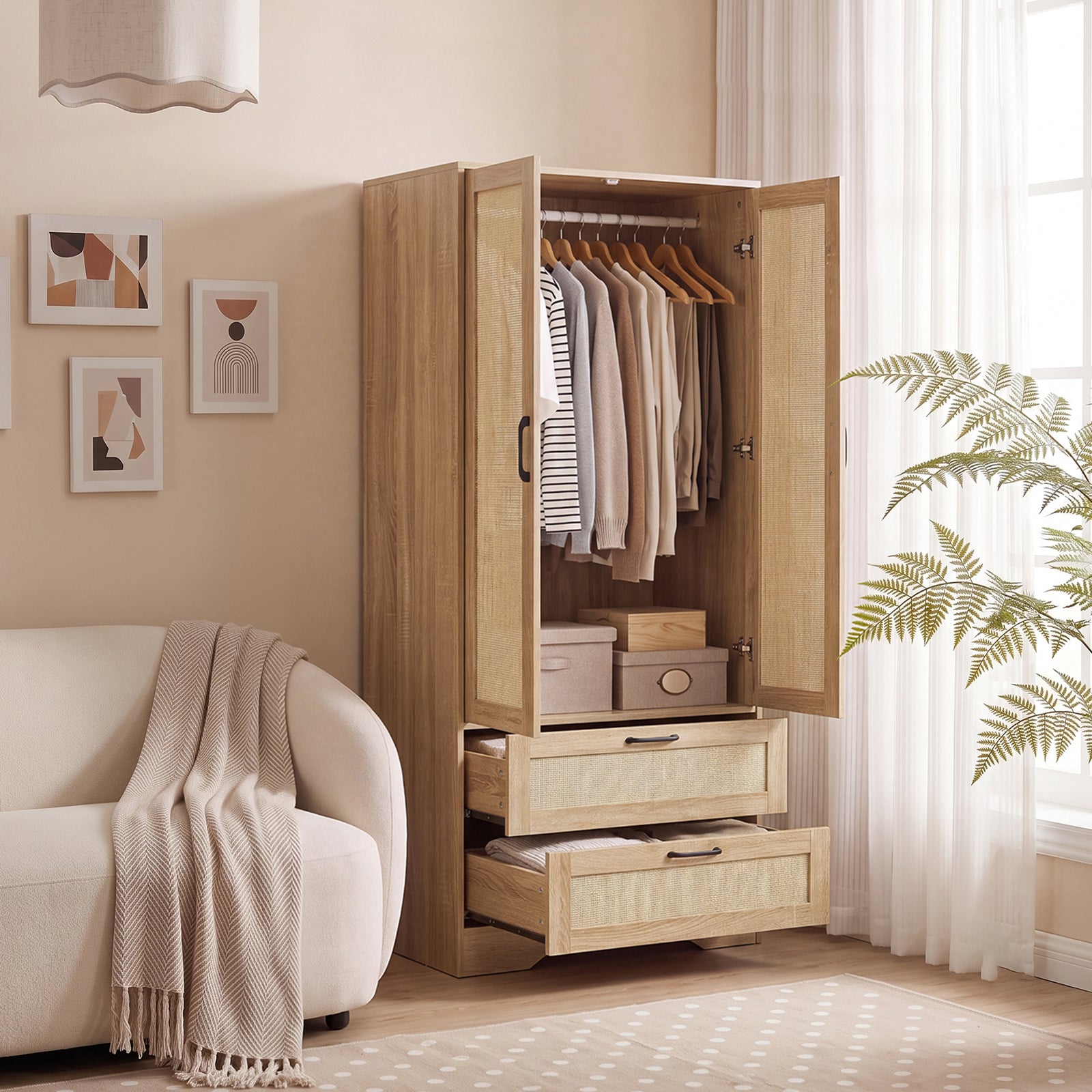 2-door Wardrobe With 2 Drawers | Natural