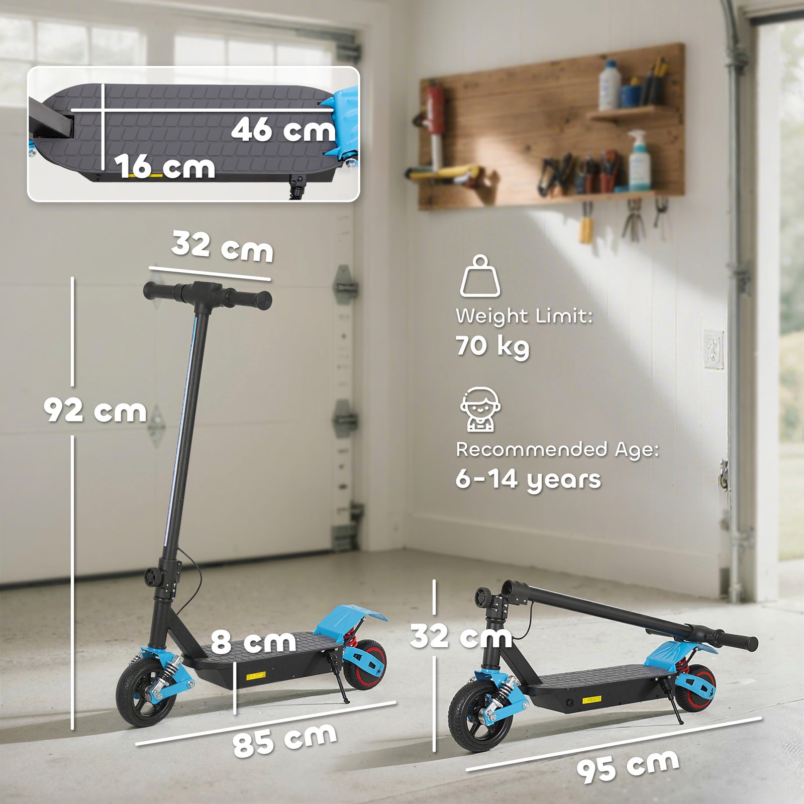 Electric Scooter For Kids With Lcd Display, Up To 15 Km/h | Blue