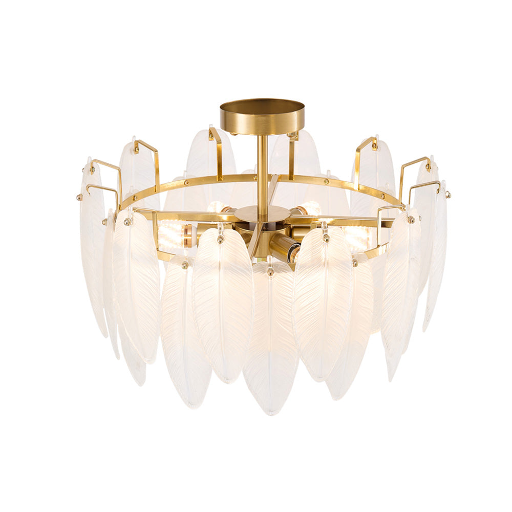 38cm Dia Frosted Glass Feather Lampshade Ceiling Light Modern Pendant Fixture