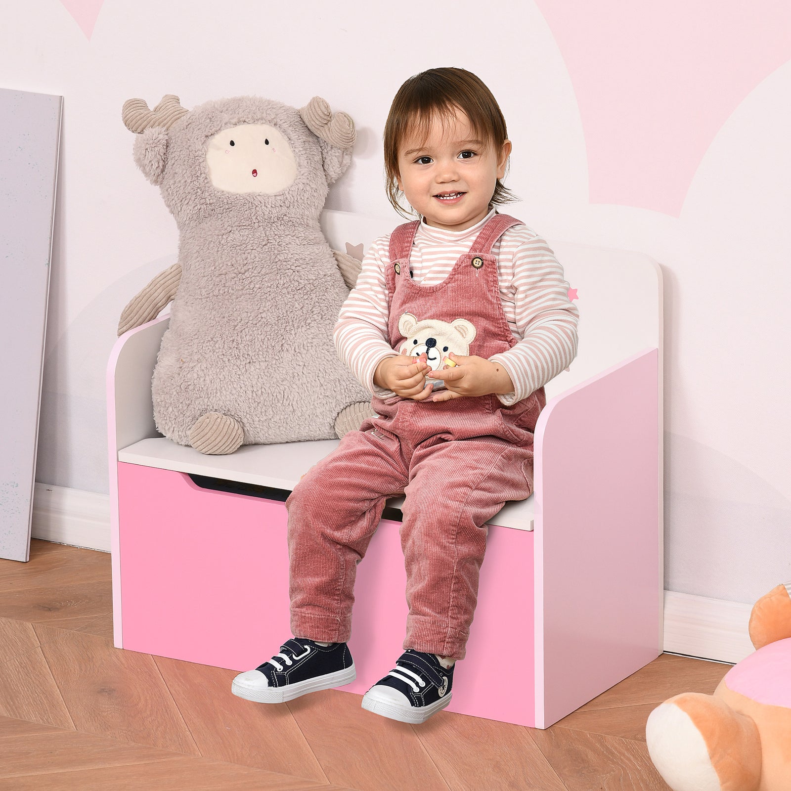 Kids Wooden Toy Box Children Storage Chest Bench Organiser Bedroom | Pink