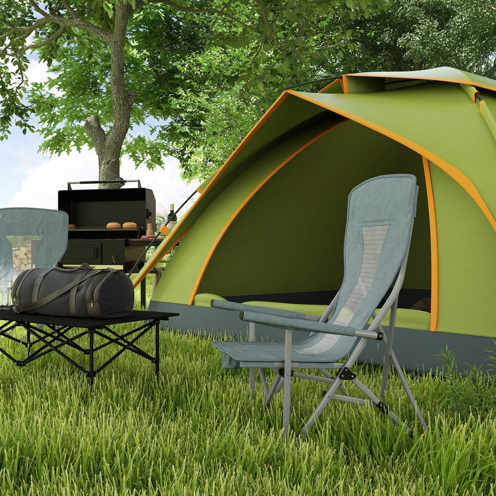 Folding Camping Chair Heavy Duty Back Camp Fishing Chair