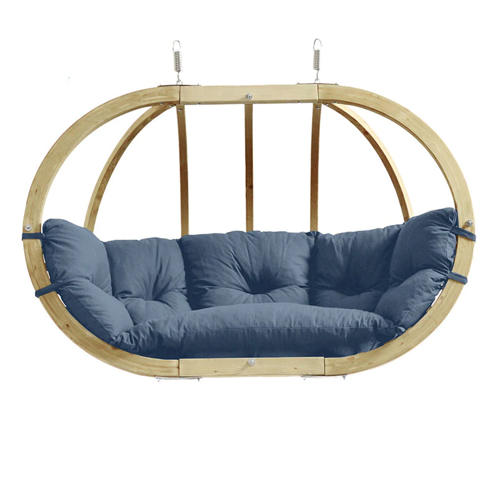 Globo Double 2 Seat/Person Wooden Hanging Egg Chair With Agora Fabric Weatherproof Cushion - Brisa