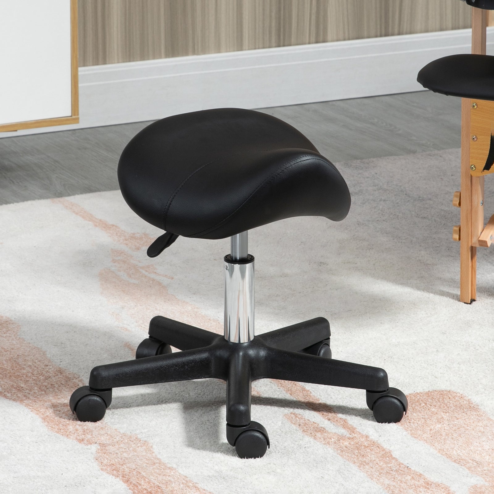 Saddle Stool Adjustable Rolling Salon Chair For Massage Spa | One Size | Black