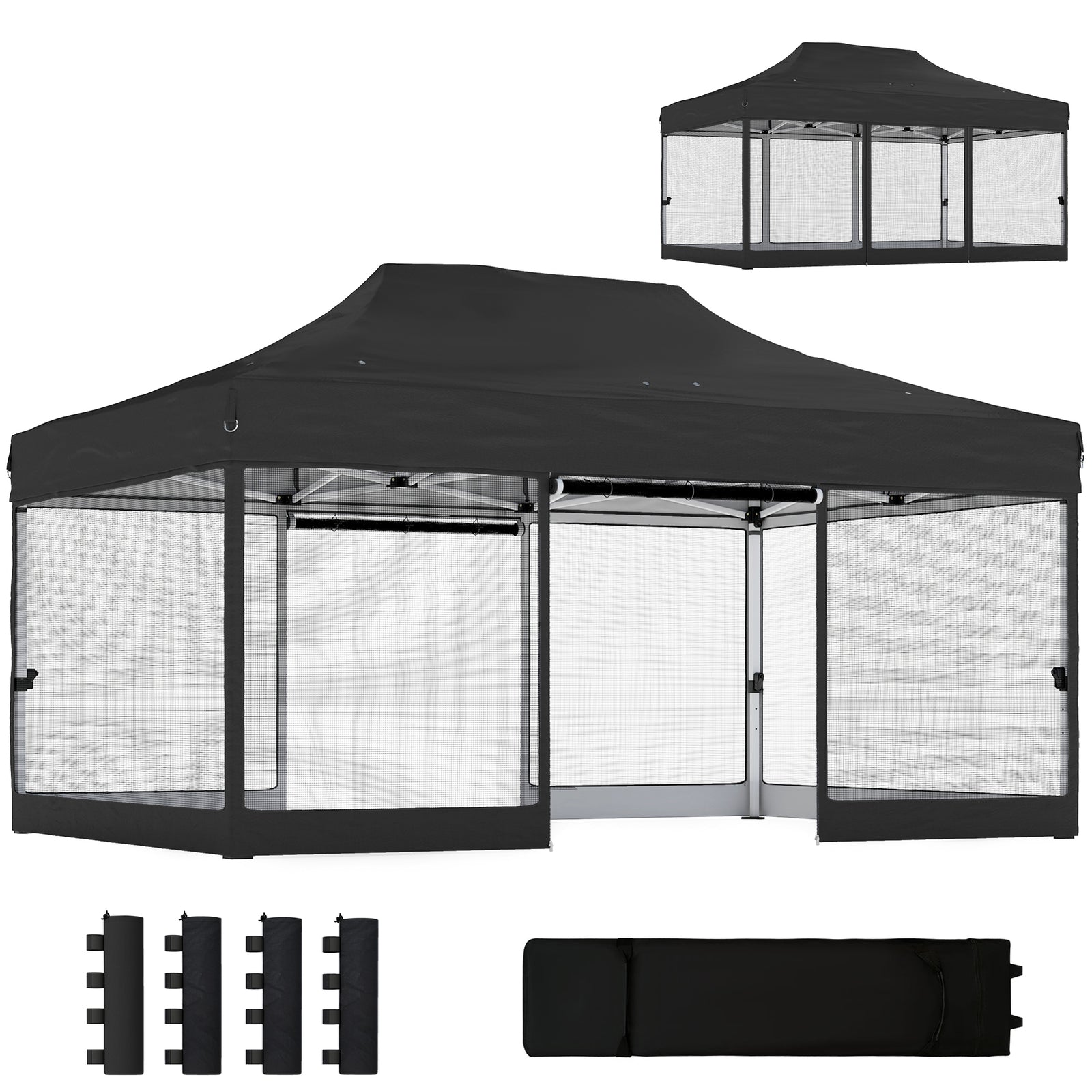 3 X 4.5 M Pop Up Gazebo With Mesh, Heavy Duty Party Tent Marquee | Black