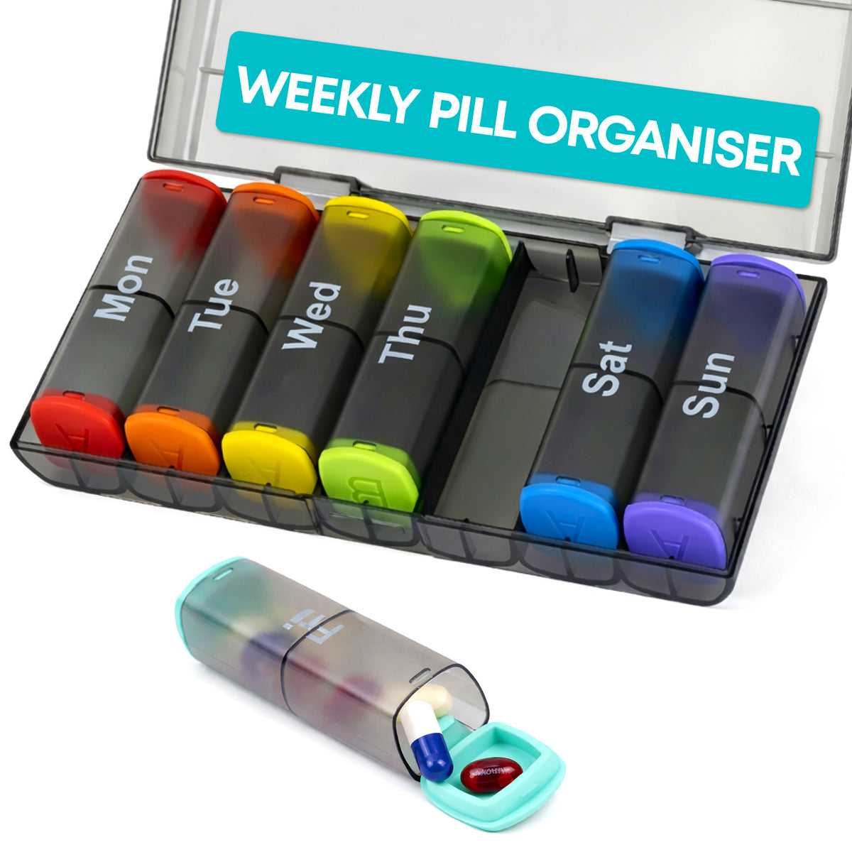 Fineway Weekly Pill Organiser Morning/evening With Storage Box - 7 Day Colour-coded