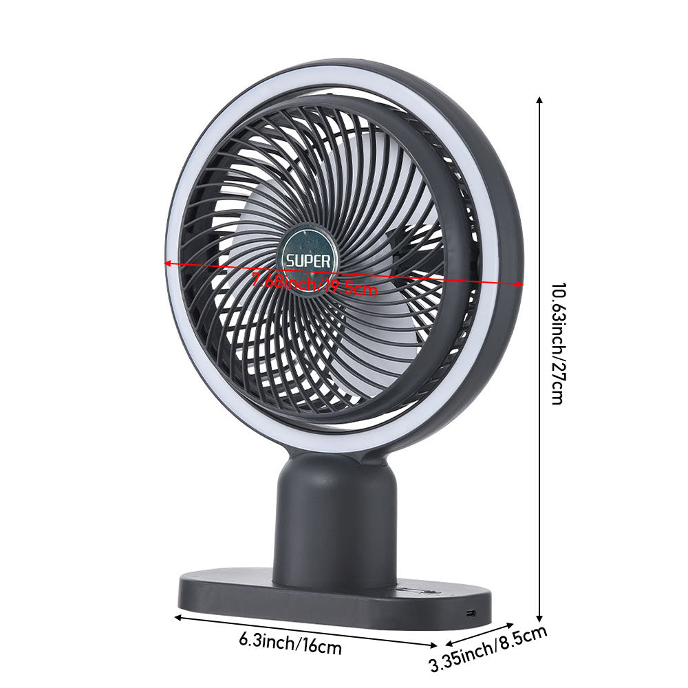 Portable Desk Fan With Led Fill Light, 3-speed Adjustable Airflow, 120° Tilt Angle
