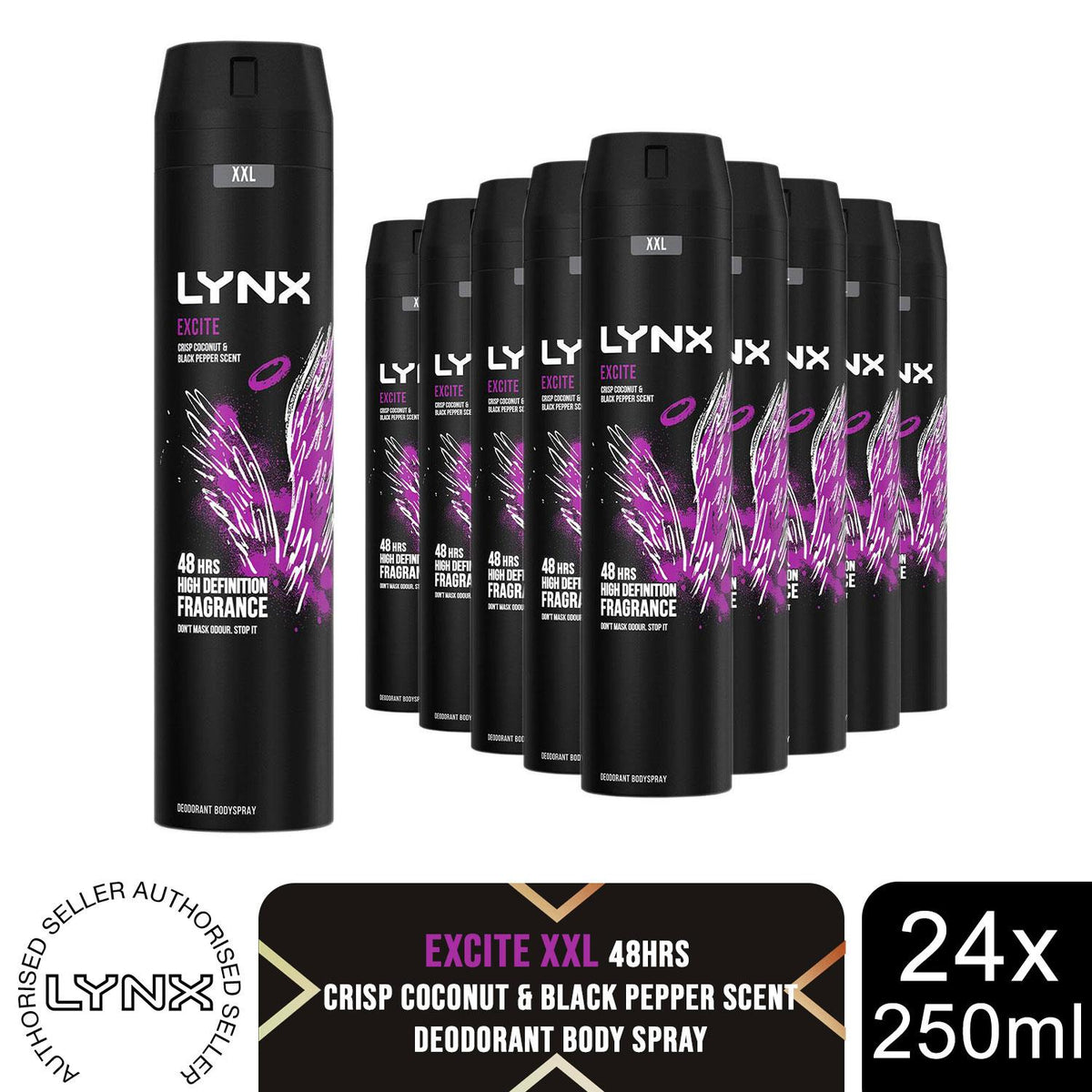 Xxl Aerosol Deodorant Body Spray Excite 48h Protection 250ml, 24 Pack | Set of 24